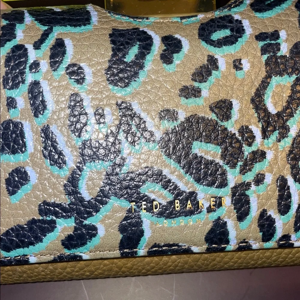 Ted Baker Leopard Print Leather Wallet in Brown and Green